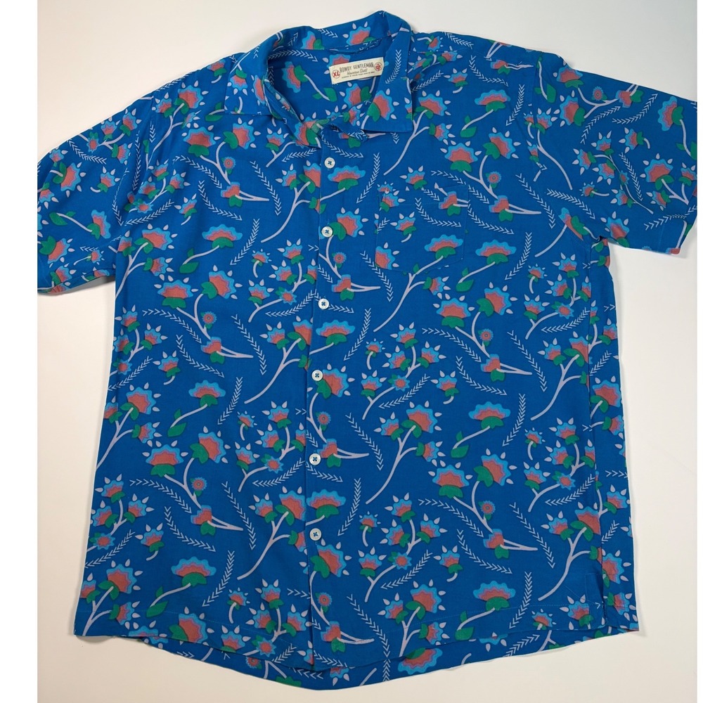 Rowdy Gentleman Hawaiian Shirt XL Blue Resort Coastal Cotton Blend Tropical Mens